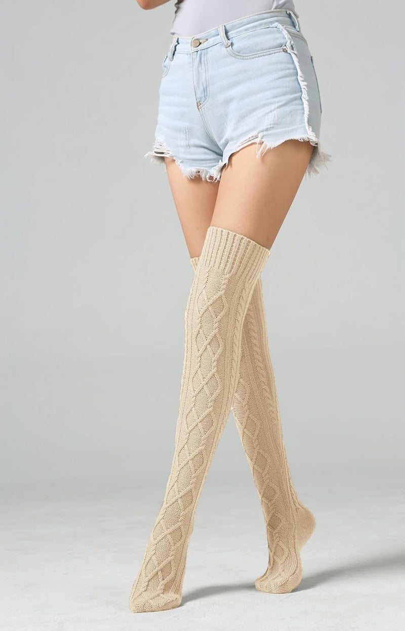 SherryDC Women's Cable Knit Thigh High Boot Socks Extra Long Winter Stockings Leg Warmers - Image 2